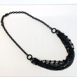 Matte Black Multi Chain Beaded Necklace 21”